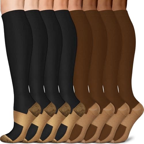 Sooverki Graduated Copper Compression Socks for Men & Women Circulation 8 Pairs 15-20mmHg - Best for Running Athletic Cycling - Image 1
