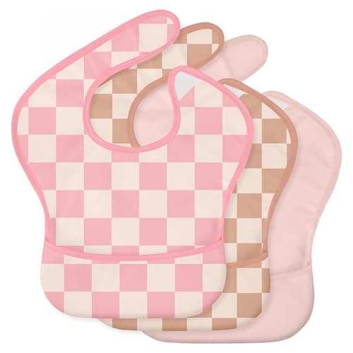 CIVARUA KIDS 3-Pack Baby Feeding Bibs | Waterproof Stain-Resistant 3D Food Catcher, Soft Lightweight Design for Baby-Led Weaning, Infants & Toddlers 3-24 Months Pink Cherkerd