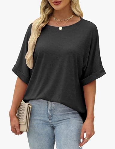 GKBK Womens Oversized T Shirts Crew Neck Short Sleeve Tops Spring Summer Business Dressy Casual Loose Fit Workout Work Basic Tee Blouse 2026 Beach Vacation Trendy Plus Size Clothes Outfit Black XL - Thumbnail 4