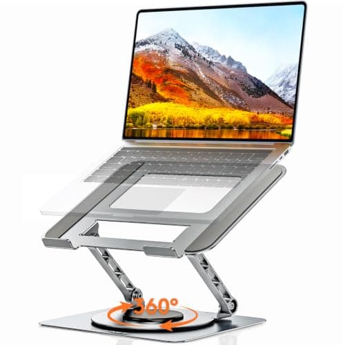 TECKNET Laptop Stand for Desk - 360° Rotating Base, Ergonomic Foldable Computer Stand for Laptop Riser, Height Adjustable, Compatible with MacBook Pro, Dell XPS, HP, and All Laptops 10-17" (Silver) - Image 1