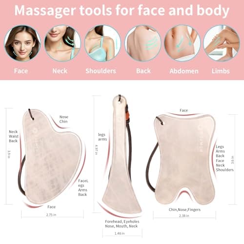 Lusomch Jade Gua Sha Massager Skin Care Set, 3 in 1 Pack, Pink Guasha Tool for Face and Body, Natural Jade Stone Beauty Products - Thumbnail 3