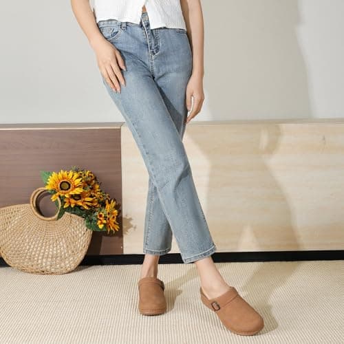 Goldnut Women's Dark Brown Closed Toe Clogs Mules Comfortable Clogs with Arch Support Buckle Lined Slip On Mules Sandals for Woman Size 7.5 - Thumbnail 3
