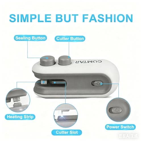 2in1 Mini Bag Sealer With Cutter And Magnet- Heat Seal & Cutter, Portable Handheld Chip Bag Sealer for Snacks, Candies & Food Storage (White, 1 PACK) - Thumbnail 4