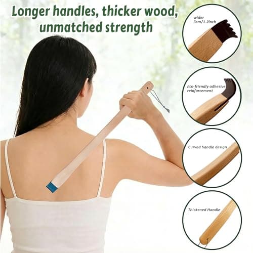 Zhomerzia Natural Buffalo Horn Back Scratcher, Smooth Rounded Tip for Sensitive Skin, 17" Curved Long Wooden Handle for Women Seniors, Lightweight Gift for Mom Wife - Thumbnail 2