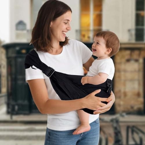Baby Sling Carrier Newborn to Toddler, Lightweight Baby Carrier Sling, Baby Wrap Sling, Baby Hip Seat Carrier for Toddler Sling, Baby Holder Carrier, Nursing Sling, Carrying 8-35 lbs, (Black) - Thumbnail 6