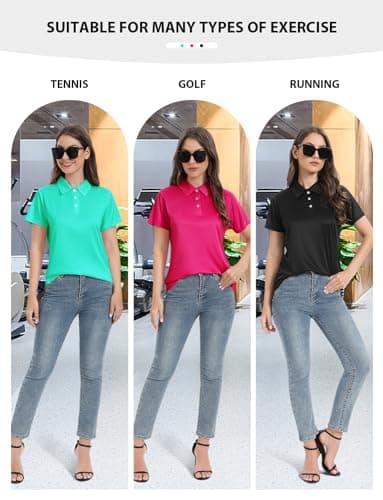 Ullnoy Women Soft Polo Shirts Short Sleeve Dry Fit Golf Shirt for Women Moisture Wicking Athletic Polo Tee 3 Pack Black/Azure/Rose S - Thumbnail 5