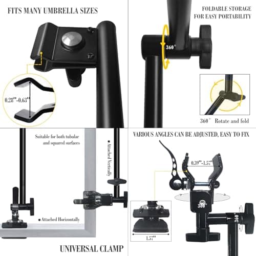 DUOUPA Patio Umbrellas Beach Chair Umbrella with Clamp Clip on Umbrellas for Chair UPF 50+ 53 Inches Adjustable Sun Umbrella for Camping Outdoor(Black 53″/Type A) - Thumbnail 6