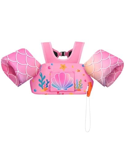 HeySplash Toddler Swim Vest, Toddler Floaties Fit 22-55 Lbs, Children Swimming Jacket with Adjustable Buckles, Kids Floaties Swim Jacket Arm Water Wings with Pocket, Pool Sea Swimming Aid, Pink - Image 1