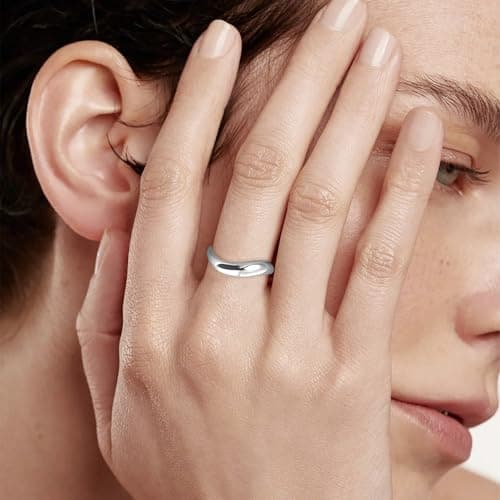 Zuyaeui 14K White Gold Plated Twisted Wave Ring for Women, 4mm Dome Polished 925 Sterling Silver Stackable Band, Wedding Anniversary Engagement Promise Gift for Her, Size 7 - Thumbnail 3