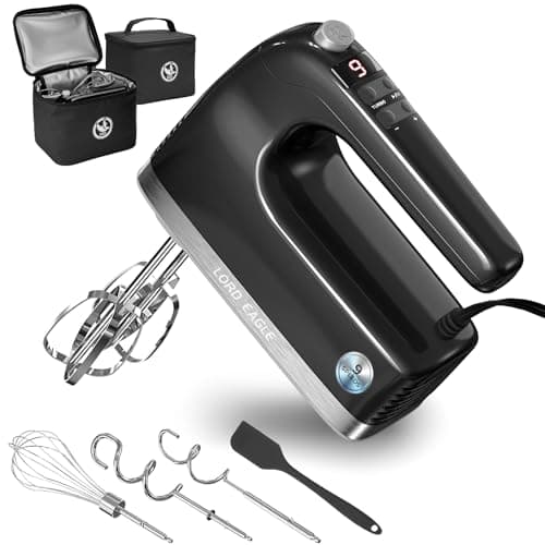 Lord Eagle 9-Speed Digital Hand Mixer Electric Handheld, 500W DC Motor Kitchen Mixer for Cake Baking, Lightweight Egg Beaters with Stain-resistant & Waterproof Storage Bag & 6 Accessories, Black - Image 1