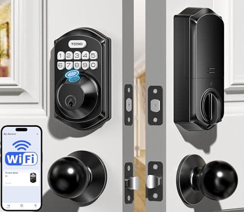 TEEHO TE012W-K WiFi Smart Keyless Entry Door Lock with Handle, Fingerprint Door Knob & Digital Keypad, APP Remote Control, Works with Alexa & Google, Electronic Deadbolt for Front Door, Matte Black - Image 1