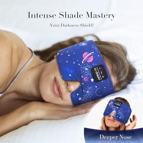 LC-dolida Sleep Mask with Bluetooth Headphones, Extra Large Silk Eye Mask for Sleeping Side Day Sleepers, Sleep Headphones Bluetooth 5.4 for Women Men with Thin Speaker, Blackout, Comfort, Microphone - Thumbnail 2