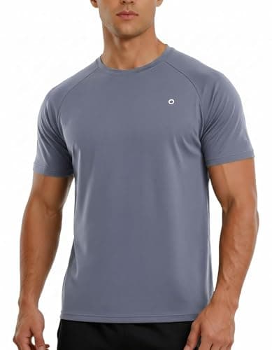 PATPAT Men's Quick Dry T Shirts Short Sleeve Crew Neck Fitness Gym Tops Running UPF 50+ Workout Cool Exercise Tee, Bluish Grey, L - Image 1