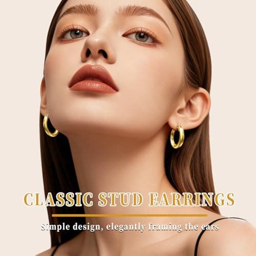 14K Gold Plated Hoop Earrings for Women, Hypoallergenic Lightweight Small Huggie Hoops, Fashion Gold Earrings with Gift Box Ideal Jewelry Gift for Birthday Valentine Mother's Day for Wife Her (19mm) - Thumbnail 2