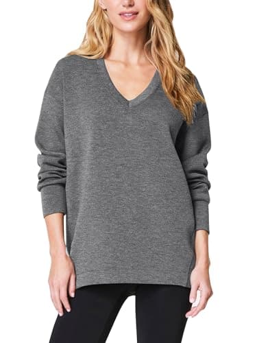 COCOMARTS Womens V Neck Sweatshirts Long Sleeve Casual Shirts Pullover Comfy Tunic Tops 2025 Fall Fashion Outfits Clothes Gray X-Large - Image 1