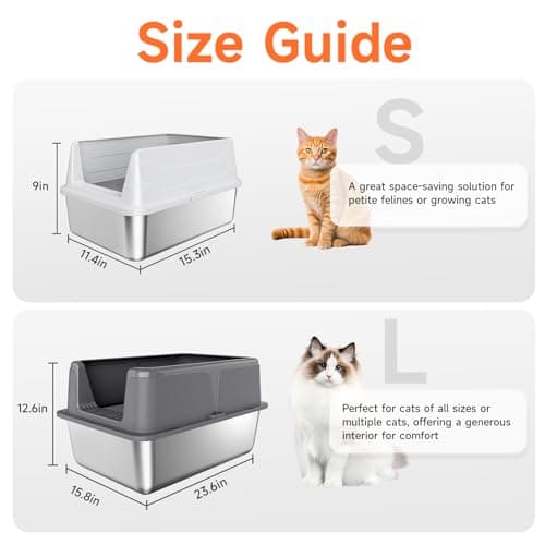 Stainless Steel Cat Litter Box, Odor Free Metal Litter Box with High Sides Lid, Open Top Low Entry Litter Pan Include Scoop Easy Cleaning Anti-Scratch Kitty Cat Box Anti-Urine Leakage, Non-Sticky, M - Thumbnail 2