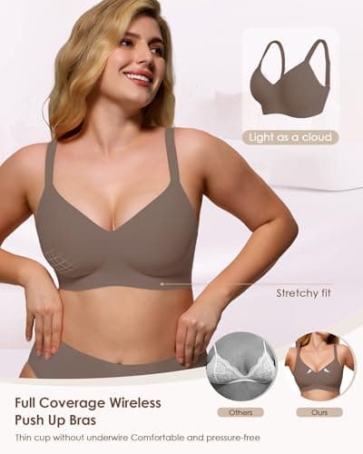 As Fairy Jelly Bras for Women Wireless Push Up Bra with Support and Lift Seamless Comfortable Bralette Tshirt Brassiere Grey 38D - Thumbnail 5