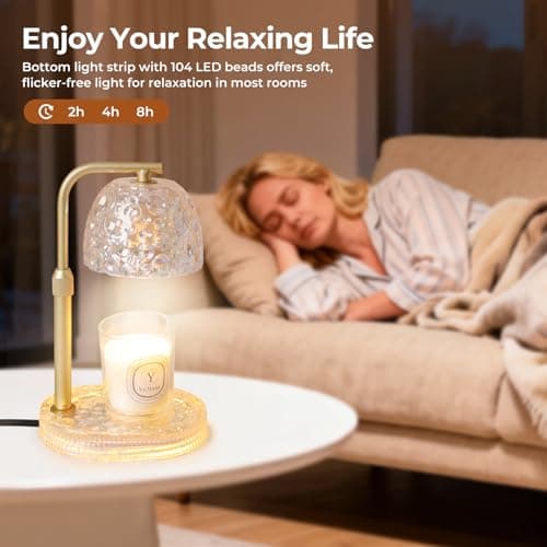 Lsctiff Textured Honeycomb Design Candle Warmer Lamp Adjustable Height, Flameless 4-Level Dimmable Wax Melt Warmer for Jar Candles with 2 Bulbs, House Warming Gifts, Safe Home Use(Pearl White) - Thumbnail 4