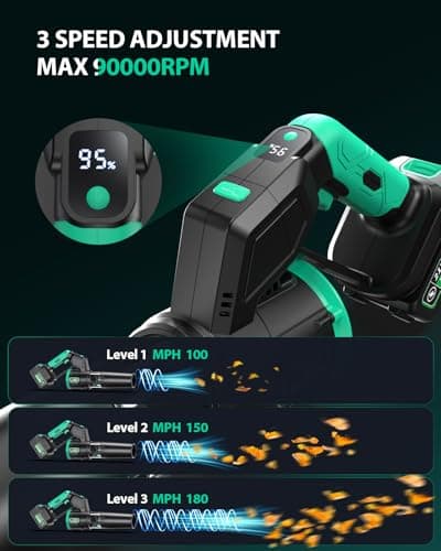 Leaf Blower Cordless, 2 in 1 Electric Leaf Blower for Lawn Care, Lightweight Mini Blowers 180° Rotatable, 550CFM/1000G, 3 Speed Small Portable Blower for Yard, Patio, Car - Thumbnail 3