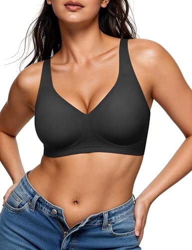 EUYZOU Wireless Jelly Bras for Women Full Coverage Supportive Push Up Bra Seamless Comfortable No Underwire Everyday Bras, Black M - Image 1