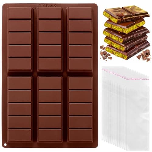 Mity Rain Chocolate Bar Mold Deep, Silicone Thick Mold for Stuffed Bars, Rectangle Knafeh Pistachio Break Apart Candy Molds With 100pcs Storage Bags - Image 1