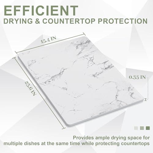 Vorisebo Large Stone Drying Mat for Kitchen Counter, 24" × 16" Diatomite Dish Drying Mat, Quick Dry Stone Mats, Ultra Absorbent Natural Diatomaceous Earth Mats for Dished, Bottles, White Marble - Thumbnail 4