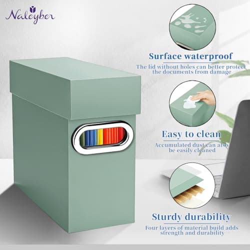 Naleyber File Organizer Box with Lid & Handle, Heavy Duty Hanging File Folder Storage Boxes for Letter Size, Portable Filing Organizer for Office, Home, Classroom, Sage 4 Pack - Thumbnail 4
