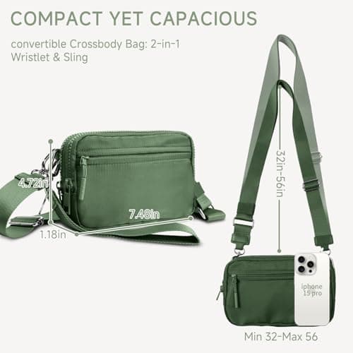 NBERMOTION Checkered Nylon Wristlet Wallets for Women RFID Blocking Purse With Credit Card Holder & Crossbody Strap(Pea Green2) - Thumbnail 3