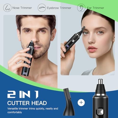 Ginity Nose Hair Trimmer for Men, 2-in-1 Rechargeable Ear and Nose Hair Trimmer with LED Display, IPX7 Waterproof Painless Precision Groomer, Type-C Charging, Professional Dual-Edge Blades（Black） - Thumbnail 2