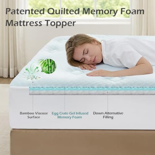 Hansleep Memory Foam Mattress Pad Topper Queen, Queen Foam Mattress Topper Viscose Derived from Bamboo, Queen Size Bed Mattress Pad Cover for Back Pain Relief, 60" x80", White - Thumbnail 2