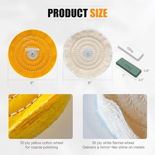 6pcs Buffing Wheel Kit Includes 4pcs 6 Inch Polishing Pads and 2pcs Polishing Compounds, for Bench Grinder for Jewelry, Metal, Wood, Jade, Stainless Steel, Glass, Plastic, Stone Polish - Thumbnail 3