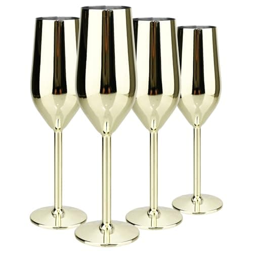 TJ Unbreakable 8 Oz Stainless Steel Champagne Flutes (4 Pack)- Gold Champagne Glasses - Reusable Indoor Outdoor Drinkware - Keeps Drink Cool for Longer - Gift Idea - Image 1