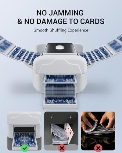 XISZMOG Rechargeable Automatic Card Shuffler for 1-2 Decks, Low Noise & Portable Card shuffler Machine for Poker, Blackjack, UNO, Perfect for Family Game Night, Adults, Mother's Day, Father's Day - Thumbnail 5