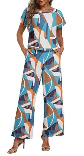 Lepunuo Two Piece Sets for Women Summer Cap Sleeve Crop Top Wide Leg Pants Matching Lounge Set Vacation Beach Travel Outfits - Image 1