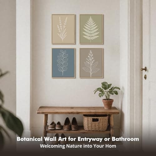 DAJONART Vintage Framed Boho Neutral Botanical Wall Art Set of 4,Sage Green Abstract Prints Canvas for Kitchen, Japandi, and Rustic Home Decor, Abstract Boho Botanical Canvas Art,11x14 in - Thumbnail 6