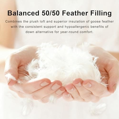 ALPSWAN Luxury Goose Feather Down Fiber Comforter Queen Size, 300TC Blue Cotton Blended Duvet Insert, All Season Hotel Bedding Alternative Down Comforter with Corner Tabs (Blue, Queen) - Thumbnail 5