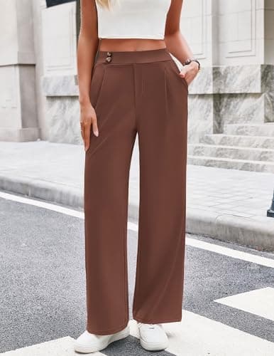 LOOKBOHO Wide Leg Pants for Women Work Business Casual High Waisted Dressy Pants Flowy Trousers Office Khaki - Thumbnail 3