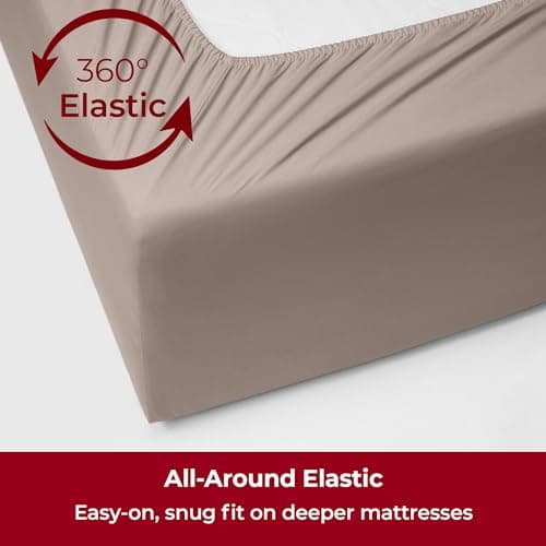 Mellanni Extra Deep Twin Sheets - 3 PC Iconic Collection Bedding - Hotel Luxury, Ultra Soft, Cooling Bed Sheets - Wrinkle, Fade, Stain Resistant (Twin, Tan) - Thumbnail 5