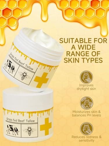 mkzea Beef Tallow for Skin, Beef Tallow, Tallow and Honey Cream, Grass Fed Beef Tallow, Whipped Beef Tallow for Face Moisturizer for All Purpose with Raw Honey Tallow Balm, 2 packs - Thumbnail 2