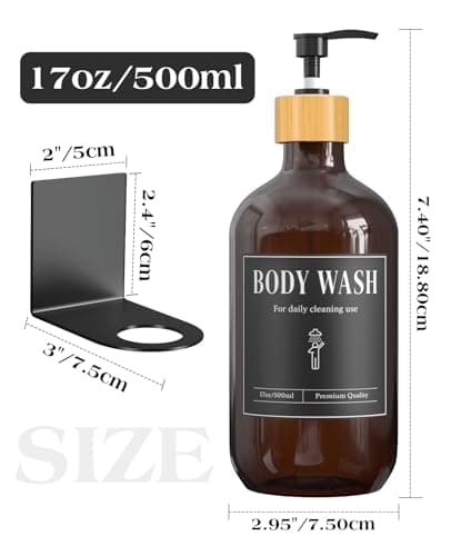 Luxspire Shampoo and Conditioner Dispenser, Shower Soap Dispenser Wall Mounted 3 Sets Plastic Bottles Bamboo Pump, 17OZ Shampoo and Conditioner Bottles for Bathroom, Shower Wall and Hotel, Amber - Thumbnail 2