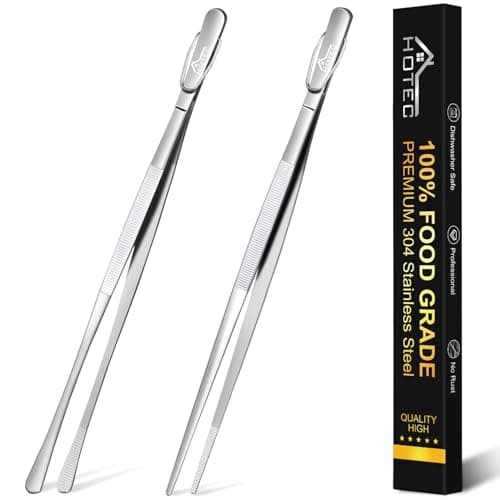 HOTEC Kitchen Tweezers Tongs Stainless Steel Professional Chef Tweezers, Set of 2-12inch Extra-Long Food Tongs for Cooking,Grill and Baking