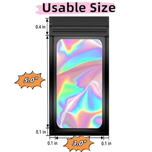 50 Pack Black Mylar Bags, Plastic Smell Proof Bag Reusable Holographic Bags Small Ziplock Bag with Clear Window Jewelry Sample Gift Food Bags Small Business Packaging Supplies (3" x 5") - Thumbnail 2