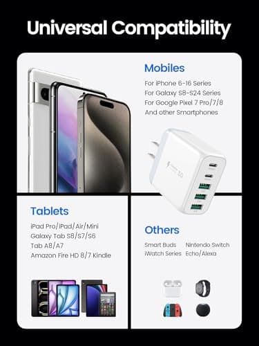 EIZLXQ USB C Charger Block,50W 5-Port Fast Wall Charger,Dual Type-C & USB-A Multiport Charging Cube for iPhone 17/16/15/14/13 Pro Max,iPad,Samsung Galaxy–2 Pack,White - Thumbnail 5