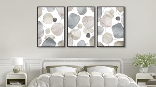 Large Abstract Canvas Wall Art - Geometric Framed Wall Decor Modern Circles and Lines Paintings Light Colors Minimalist Pictures for Living Room Bedroom Office Bathroom 20" X 28" X 3 Panels - Thumbnail 3