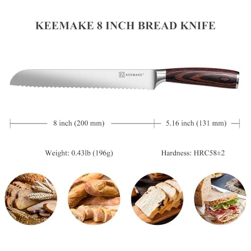 KEEMAKE Bread Knife for Homemade Bread, 8" Sourdough Bread Knife Serrated with Ultra Sharp High Carbon Stainless Steel Blade, Cutting Slicer for Bread Cake Fruit, Ergonomic Handle, Gift Box Included - Thumbnail 5
