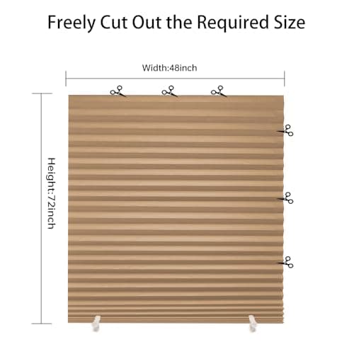 Changshade 6-Pack Temporary Light Filtering Paper Blinds for Window, Cut to Size Adhesive Paper Shades, Stick on Pleated Blinds,No Drill Easy Install,48" W x 72" H,Brown - Thumbnail 4