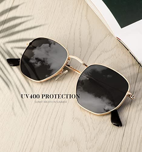 KALIYADI Sunglasses for Women and Men, Polarized Square UV Protection, Trendy Metal Frame Hexagon Sunglasses (2 Packs Grey&Brown) - Thumbnail 4