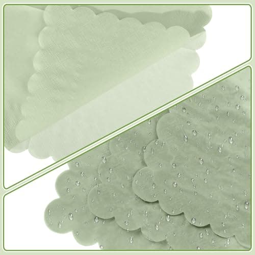 NatNarr 120 Pcs Cocktail Napkins Sage Green Easter Napkins Disposable Dessert Beverage Napkin Scalloped Paper Napkin for Wedding, Bridal Baby Shower, Birthday, 5 x 5 Inch - Thumbnail 4