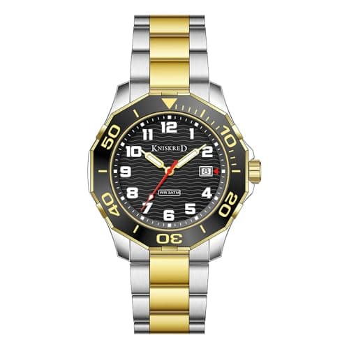 KNISKRED Sports Watch for Men with Easy Read Dial and Stainless Steel Band or Silicone Band Water Resistant (Silver Gold) - Image 1