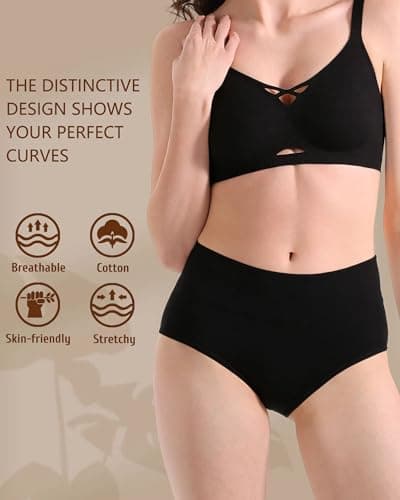 Anyball Women's Cotton Underwear High Waisted Briefs Full Coverage Soft Breathable Panties 5 Pack - Thumbnail 6